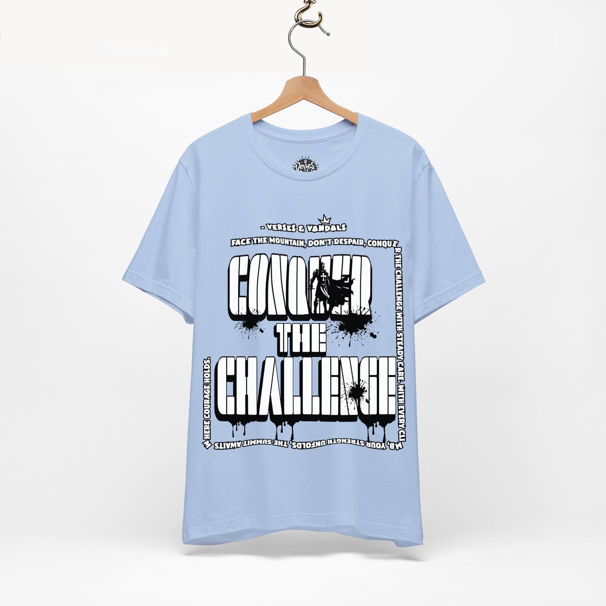 Inspirational T-Shirt | Conquer the Challenge Baby Blue