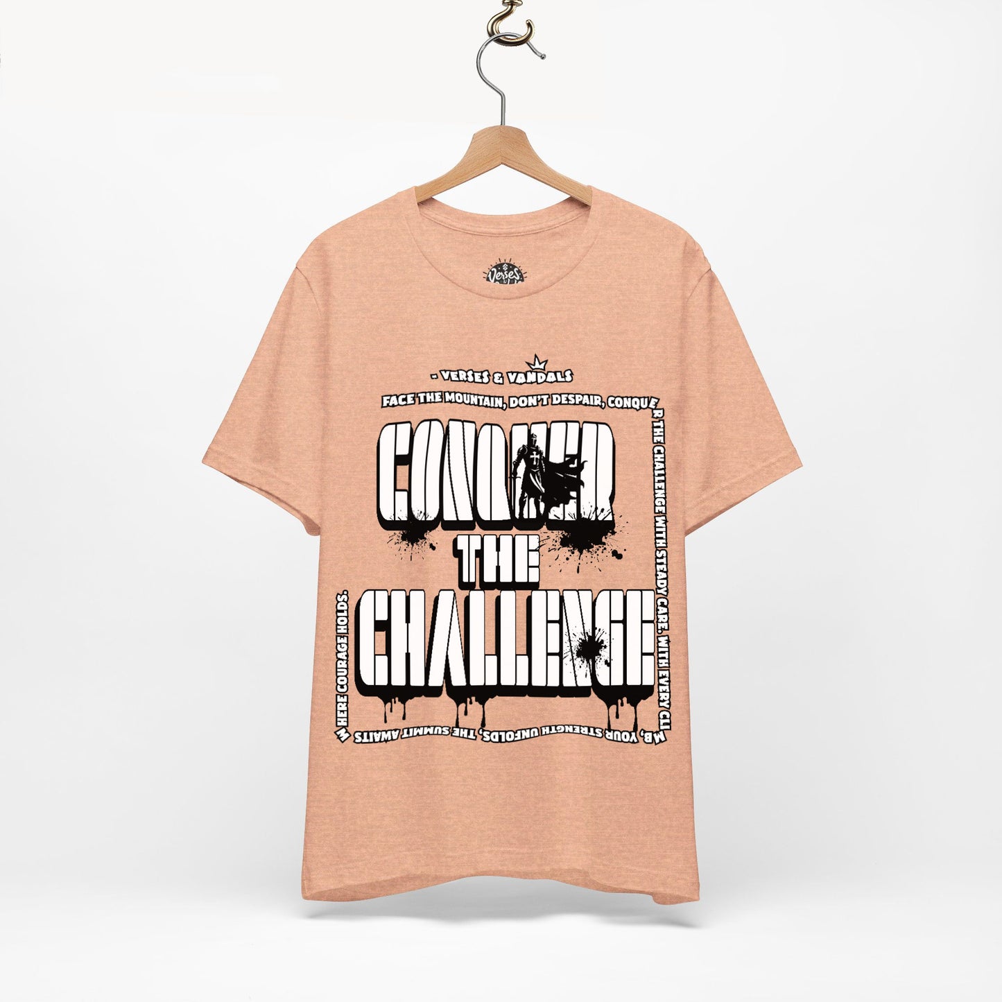 Inspirational T-Shirt | Conquer the Challenge Heather Peach