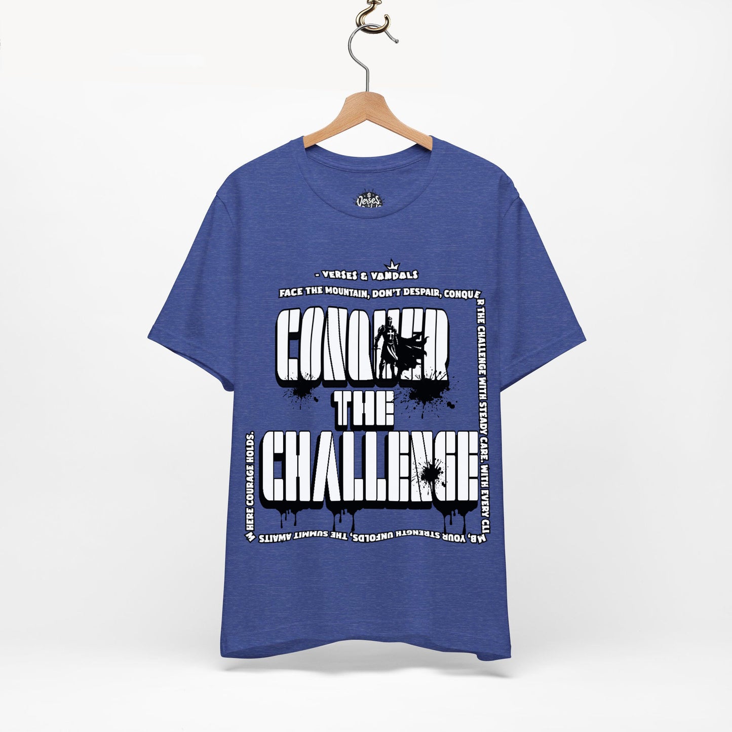 Inspirational T-Shirt | Conquer the Challenge Heather True Royal