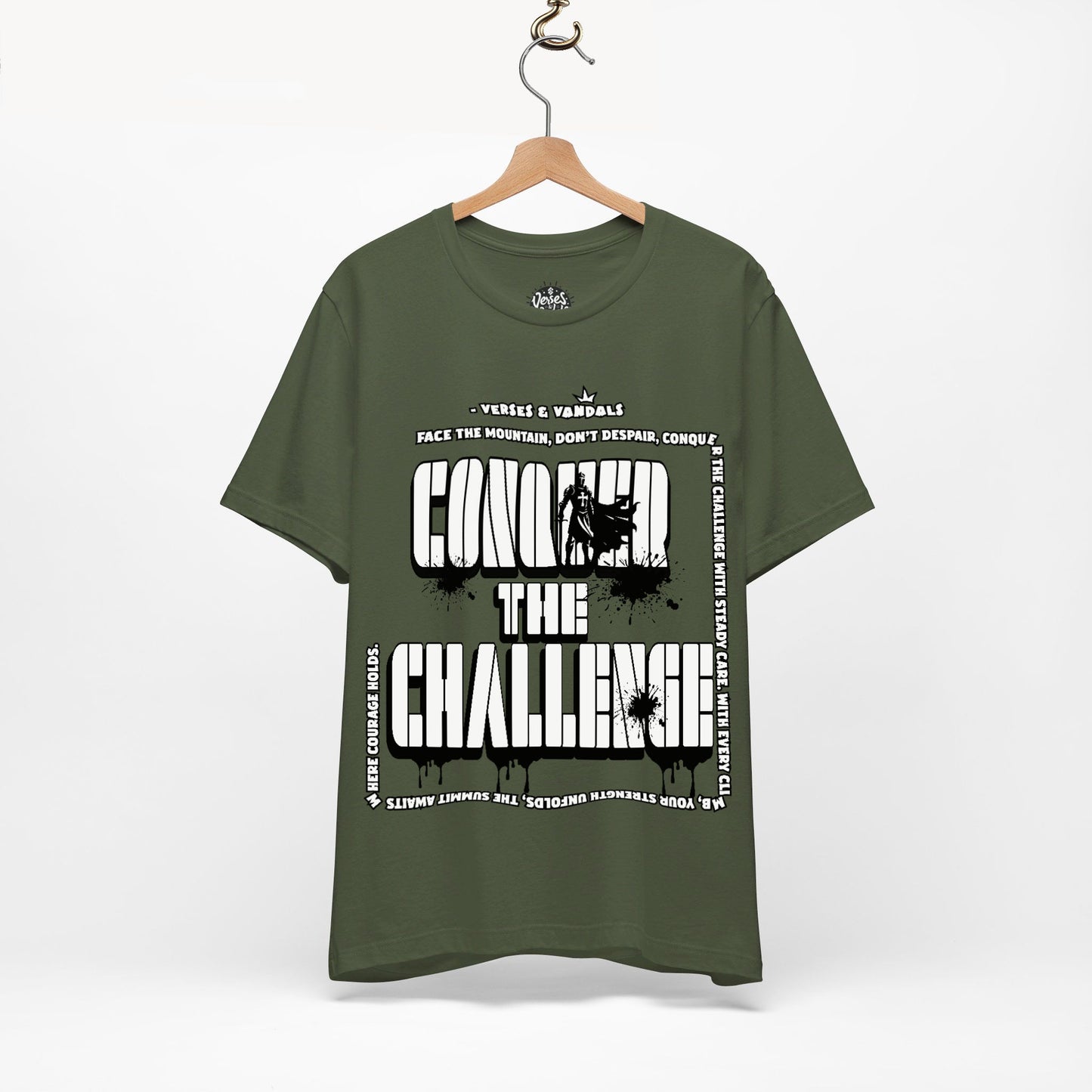 Inspirational T-Shirt | Conquer the Challenge Military Green