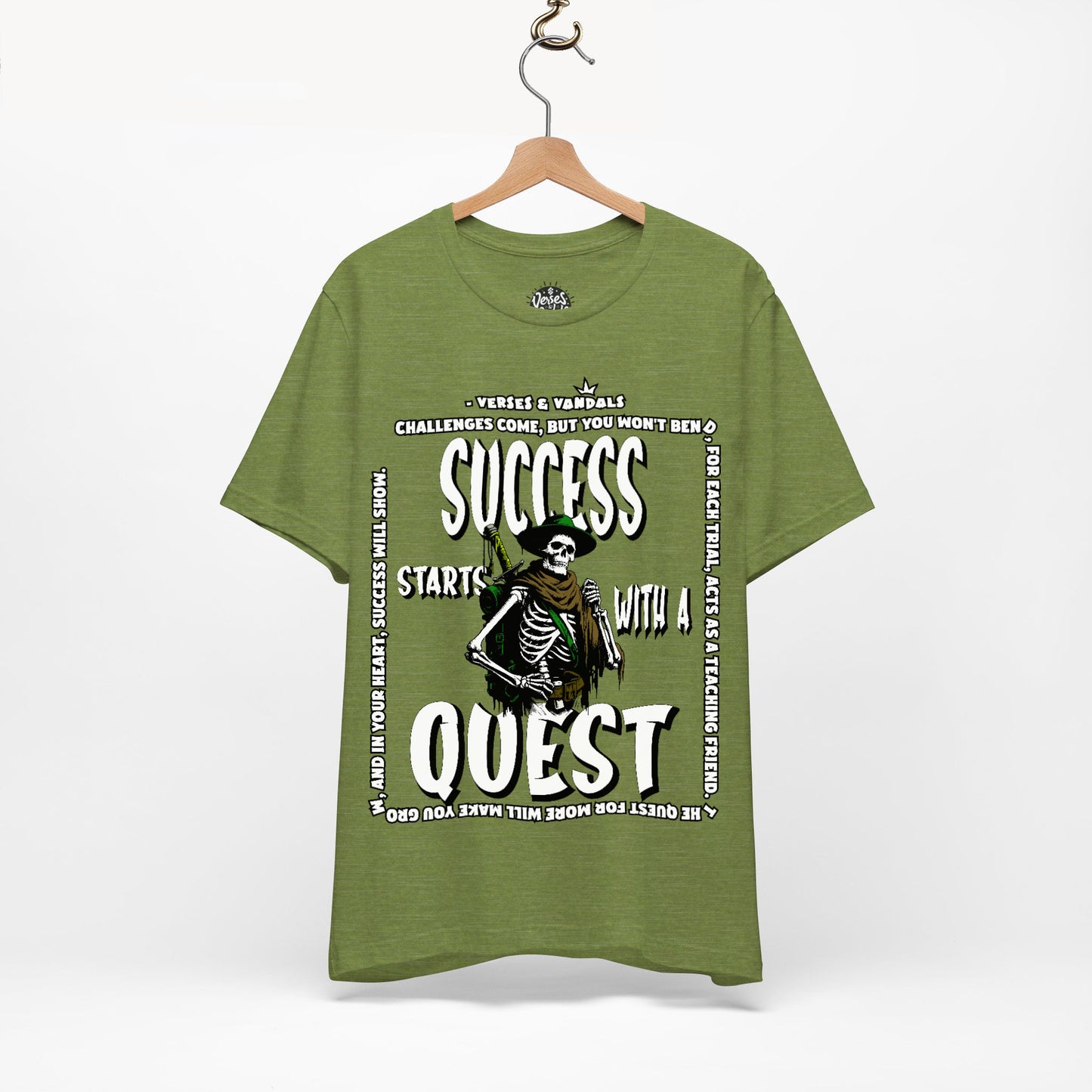 Inspirational T-Shirt | Success Starts with a Quest V2 Heather Green