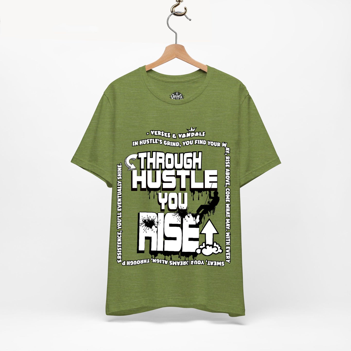 Inspirational T-Shirt | Through Hustle You Rise Heather Green