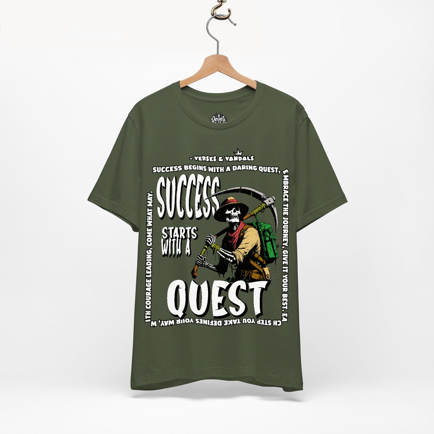 Inspirational T-Shirt | Success Starts with a Quest V1 Military Green