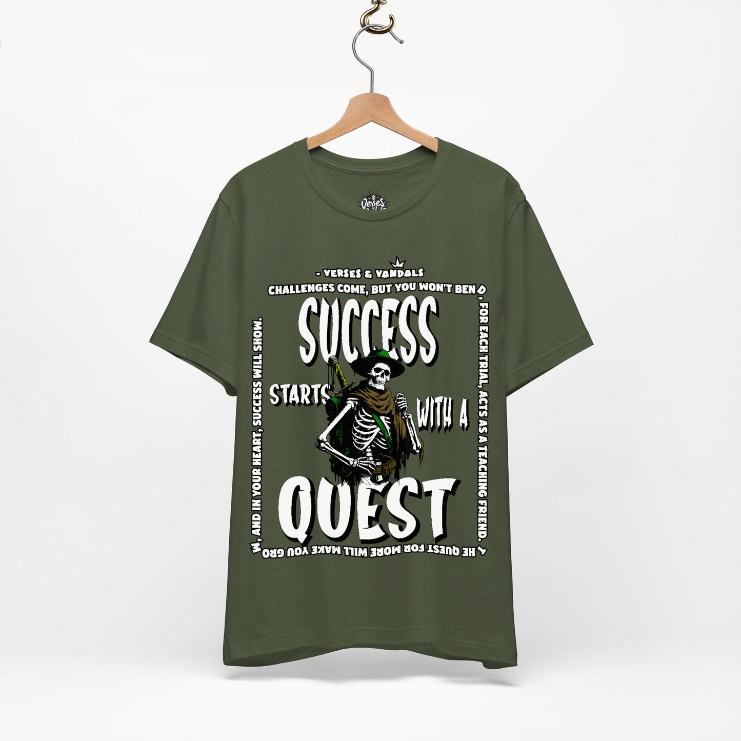 Inspirational T-Shirt | Success Starts with a Quest V2 Military Green